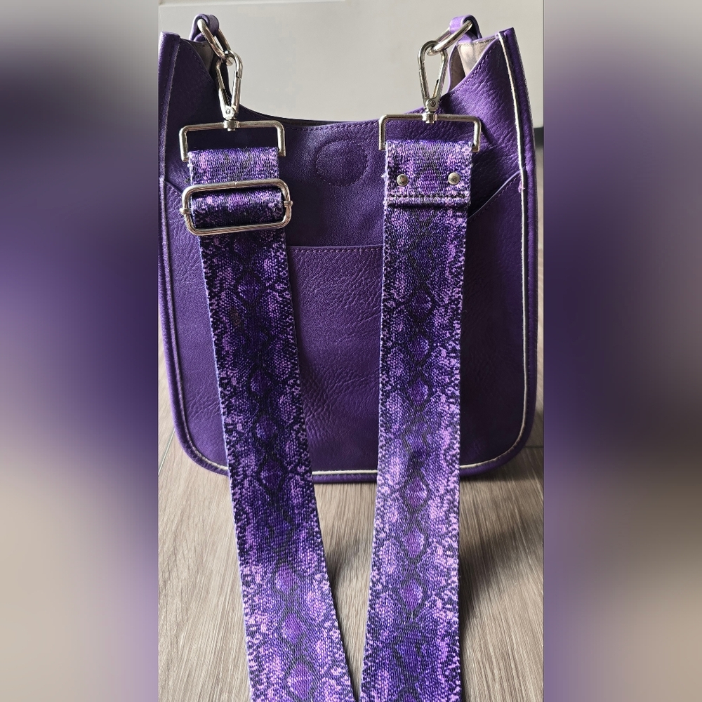 Versatile Jewel Toned Purple Crossbody Snake Print Guitar Strap + Solid Strap - Picture 3 of 10